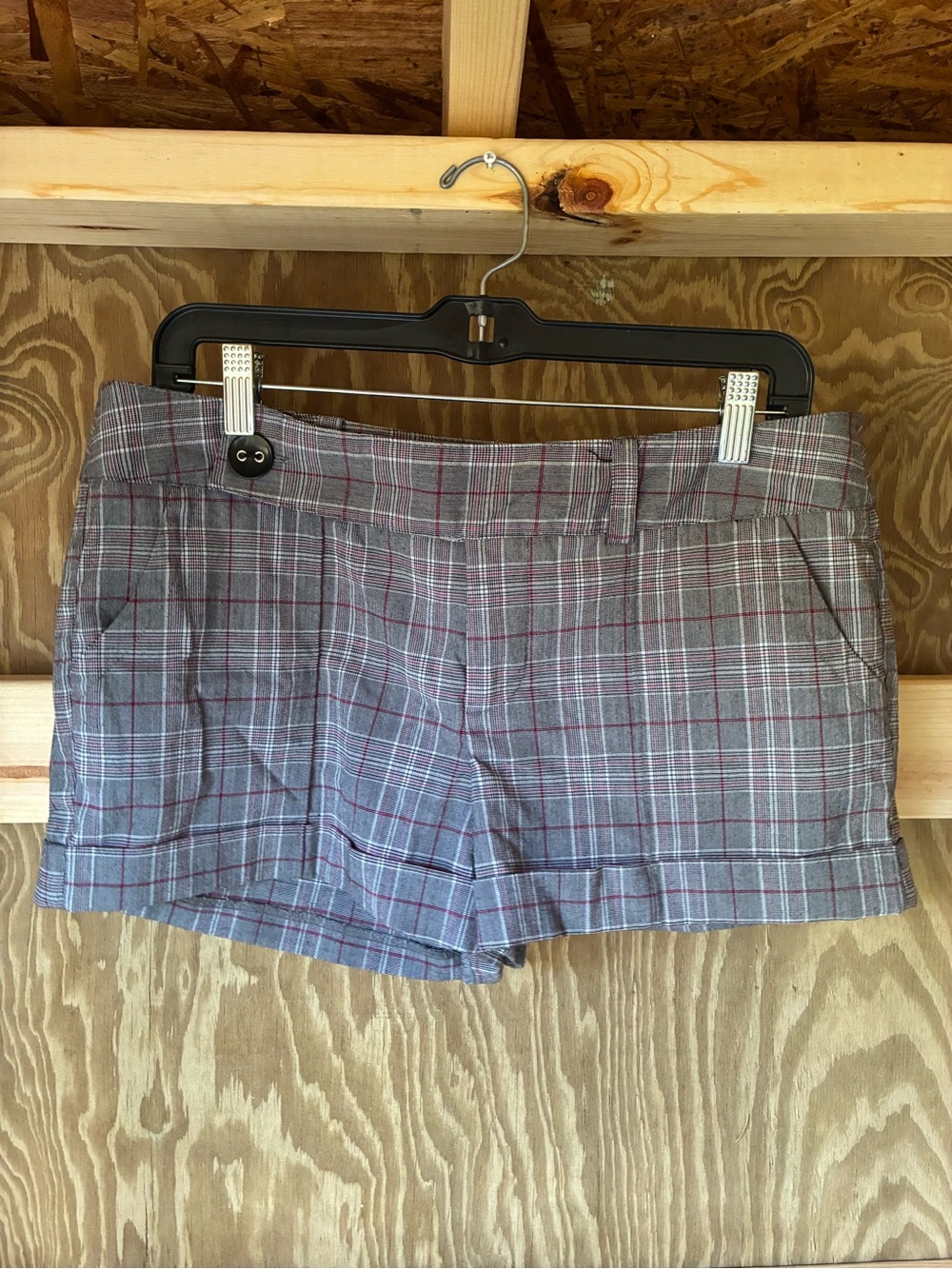 Candie's Gray Plaid Women's Shorts with Subtle Pink Lines